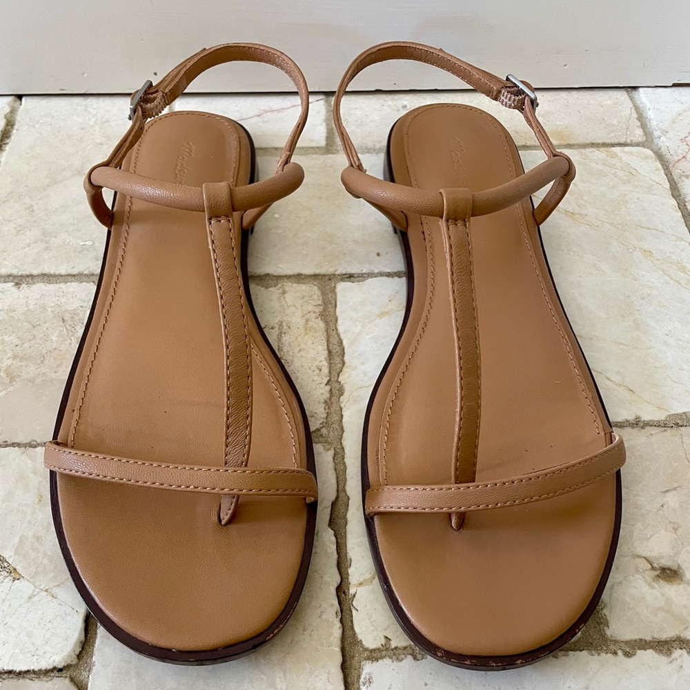 Madewell The Bev T-Strap Strappy Thong Leather Sandals Size 7